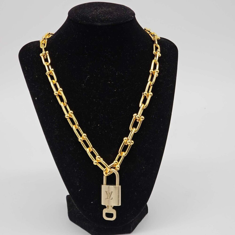 Auth Louis Vuitton Lock & Key w/Unbranded 925 Pure Silver Gold Plated Necklace